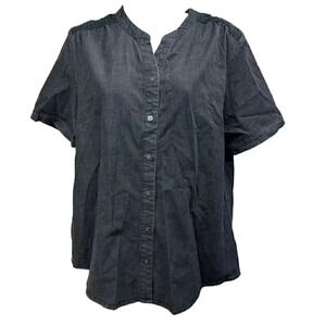 Denim & Co. d & Co button up short sleeve top W/ Lace Shoulder women’s size Med